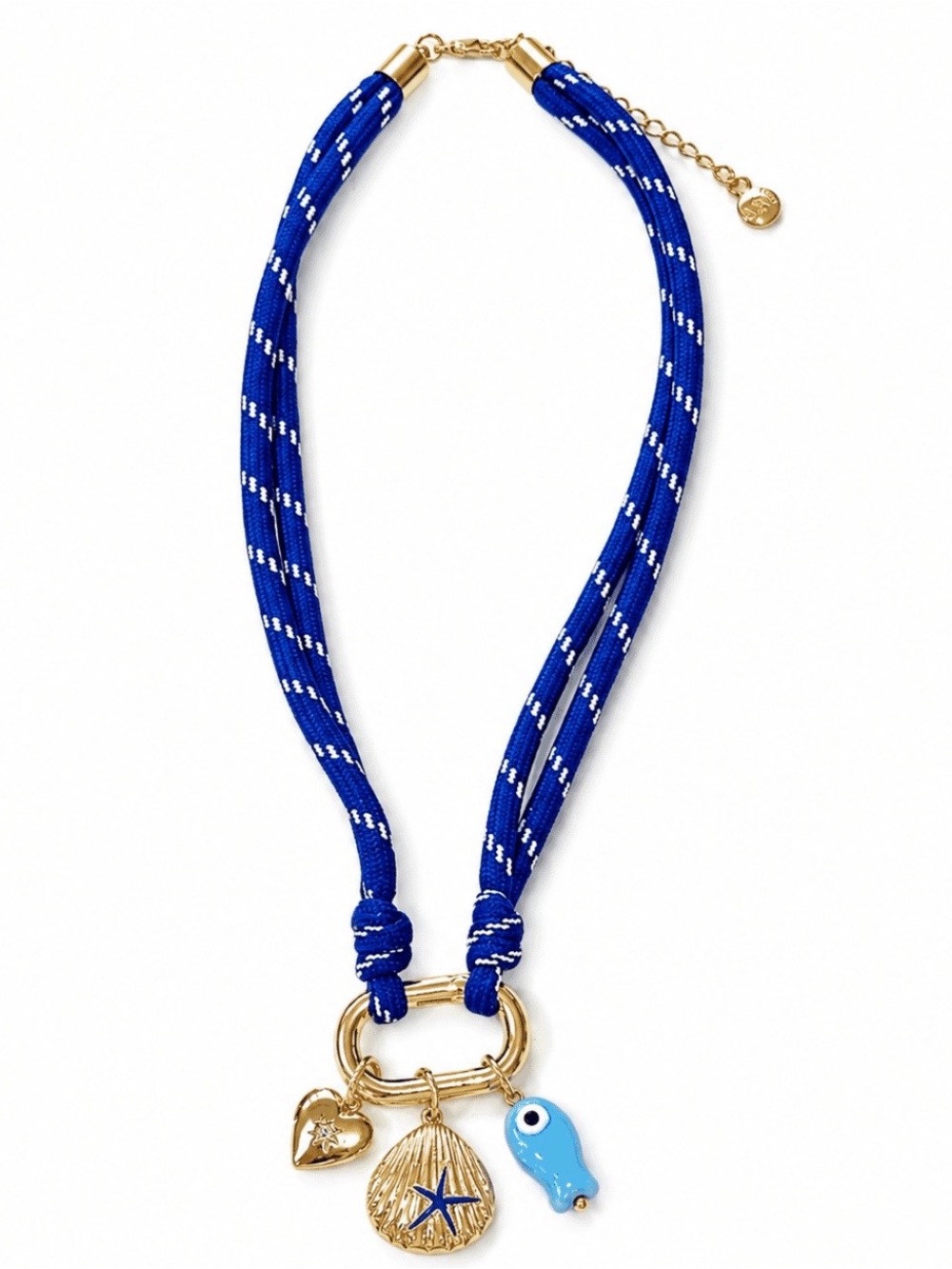 Mayamar Elite blue rope + hook pendant with charms gold plated